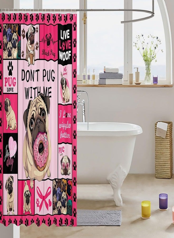 Homewish Cartoon Pugs Kids Pets Shower Curtains,Girls Boys Adults Room Decor,Dog Paws Print Cute Bathroom Curtains,Geometric Plaids Patchwork Pink Colorful Waterproof Curtains,12 Hooks Suits,72" W x 72" L - Image 3